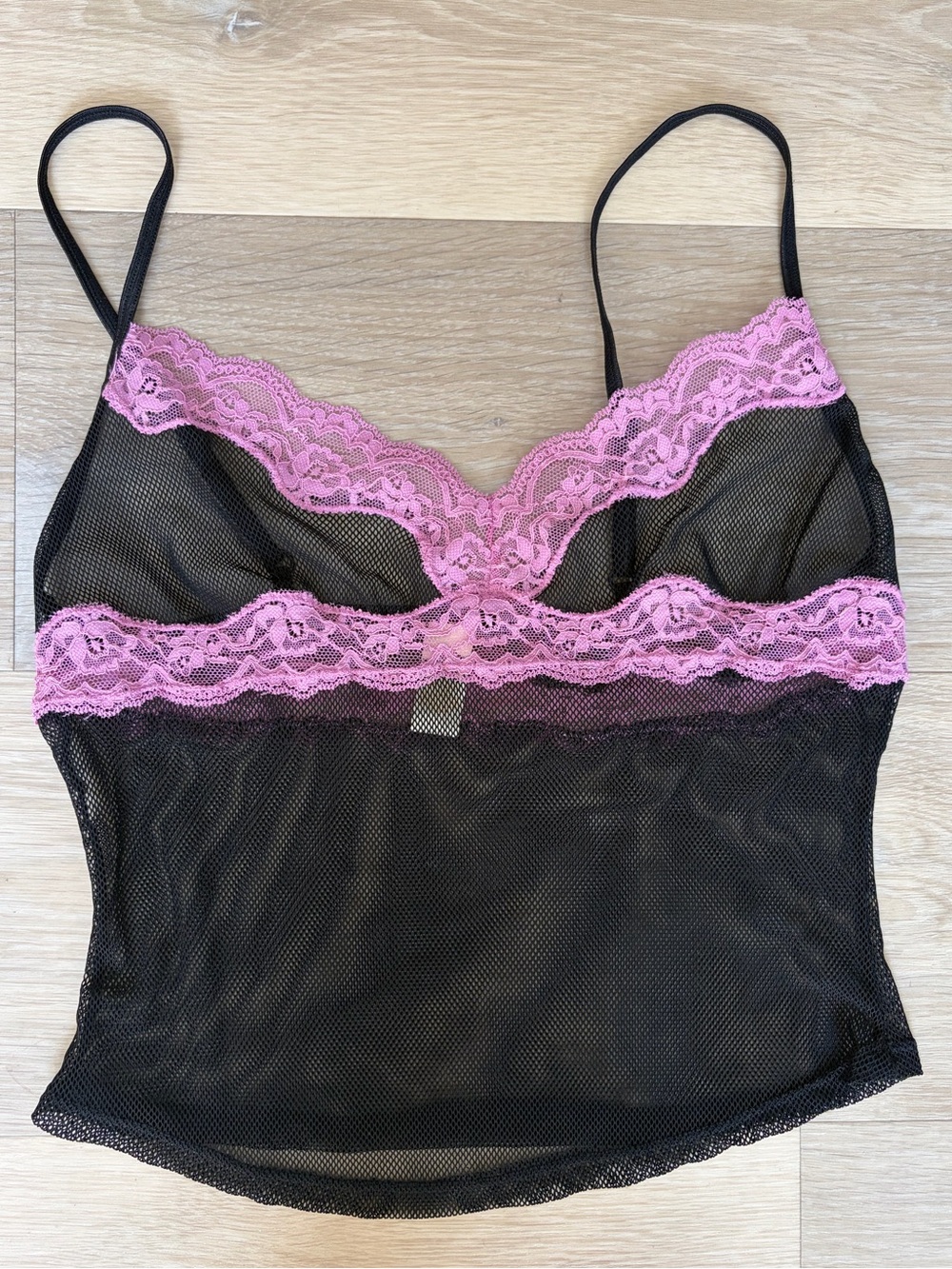 Y2K Black Pink Lace Mesh Camisole Top Size Small